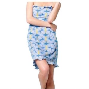 Lilly Pulitzer Franco Blue Strapless Dress  Yellow and white butterflies sz 4